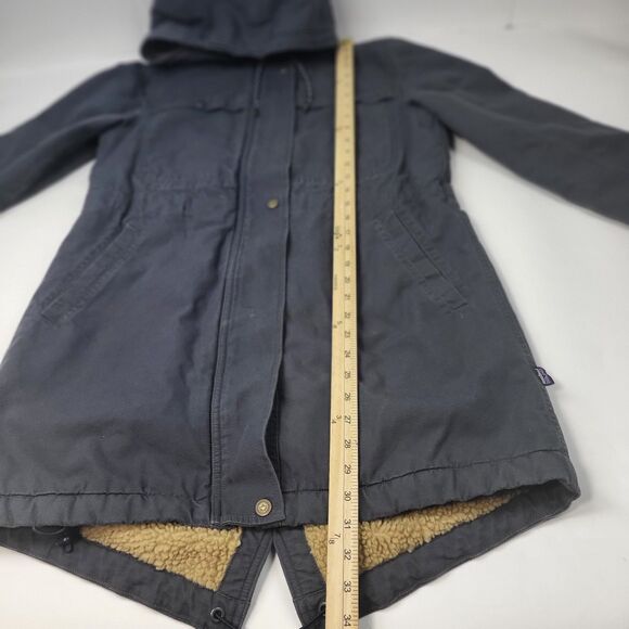 Patagonia Prairie Dawn Parka Jacket Women S charcoal Canvas Sherpa lined Hooded - Picture 9 of 16